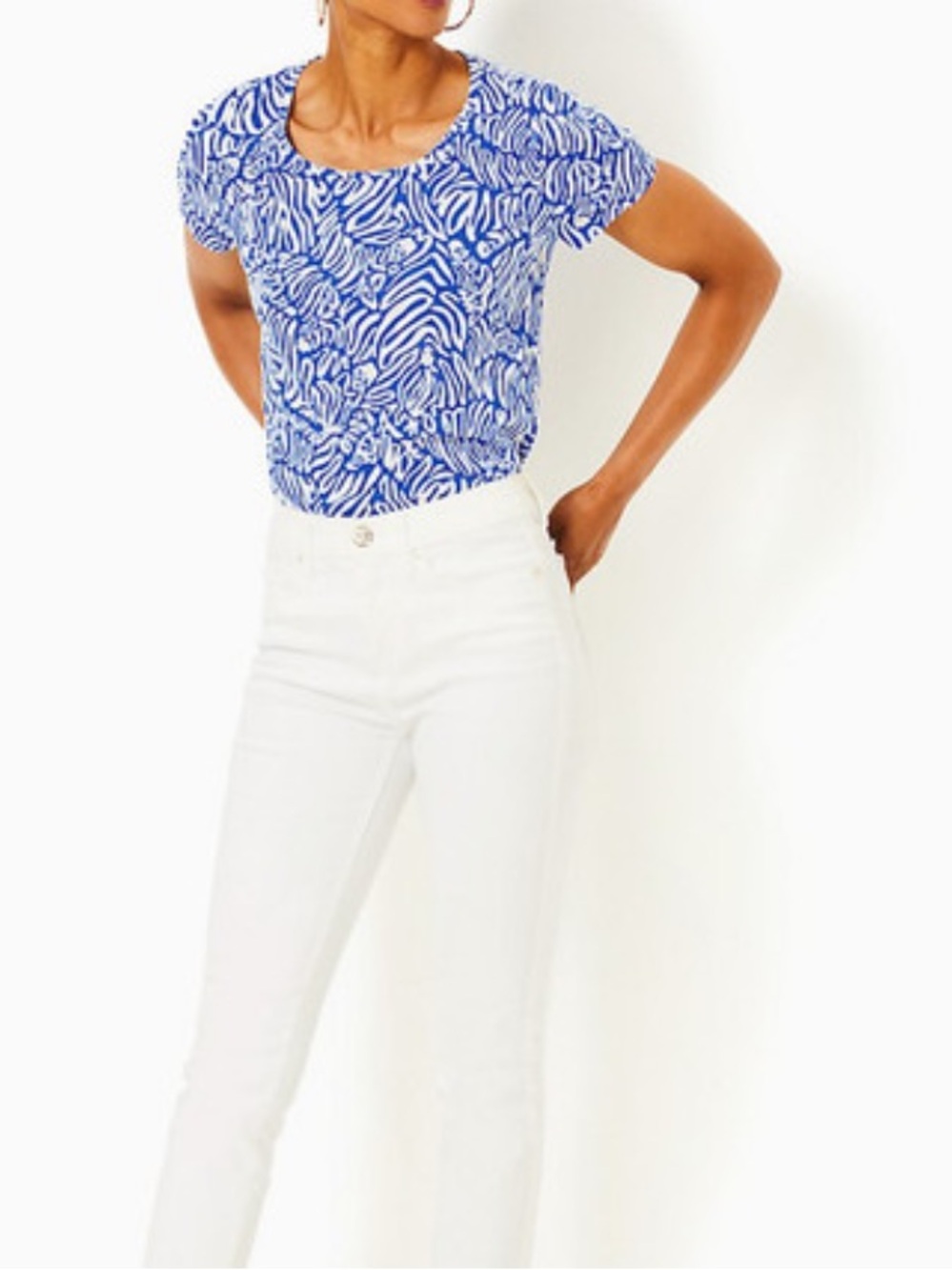 Lilly Pulitzer Etta Scoop Neck Top in Martinique Blue Zee Bebe Womens Small - Picture 14 of 14